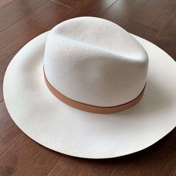 NWT Rag & Bone Off White Wool Wide Brim Floppy Fedora Tan Leather Hatband Large - Picture 5 of 16